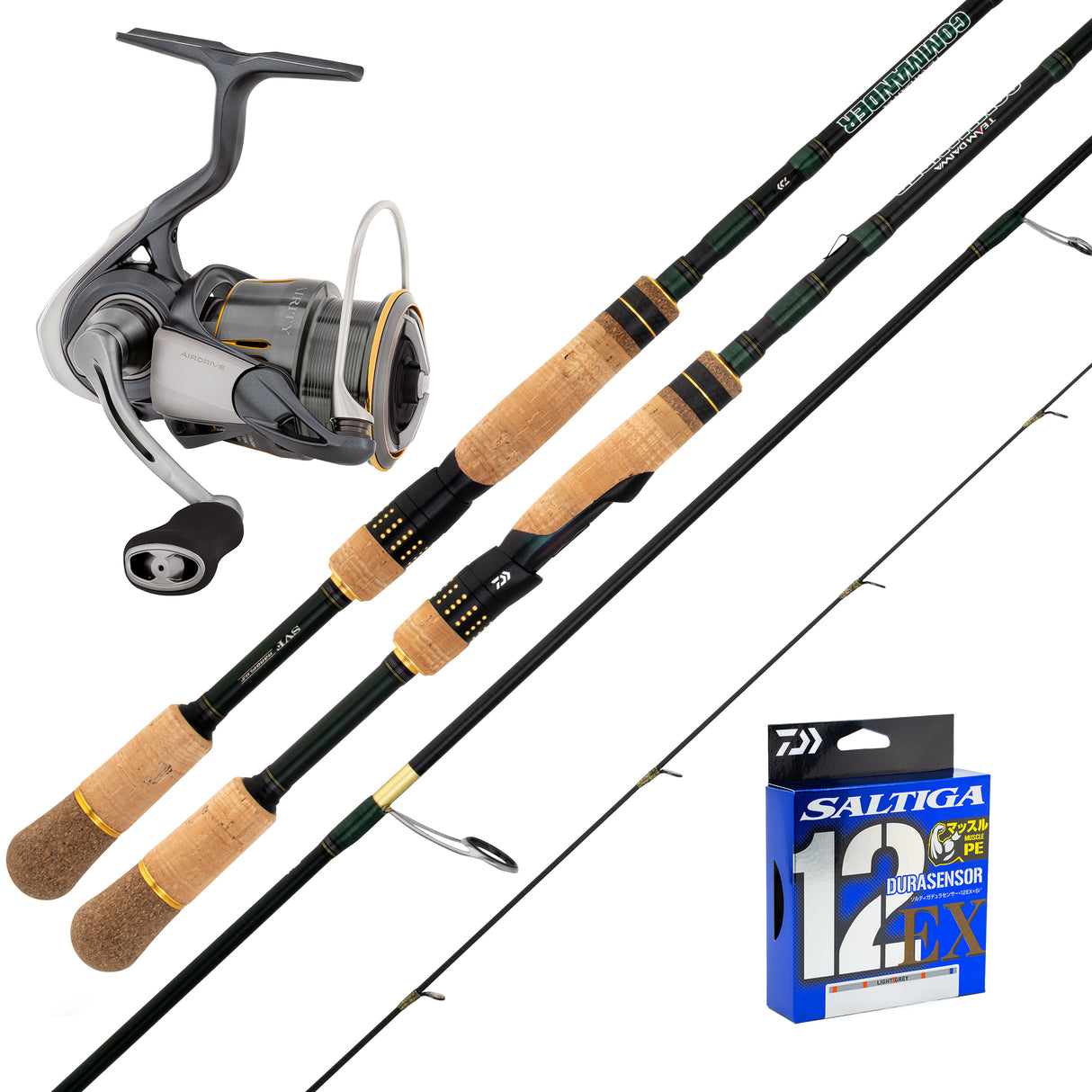Daiwa 23 Airity PC 3000/Daiwa 23 Commander Longbolt 7'2" 2pc 3-6kg/ Daiwa Saltiga 12 - 22lb pe1 200m - Grey