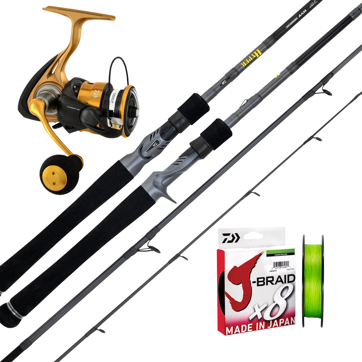 Daiwa 23 Aird 2000/Daiwa 23 TD Hyper Rods 7' 2pc ULXS 1-2kg/Daiwa J-Braid 6lb 150m - Chartreuse