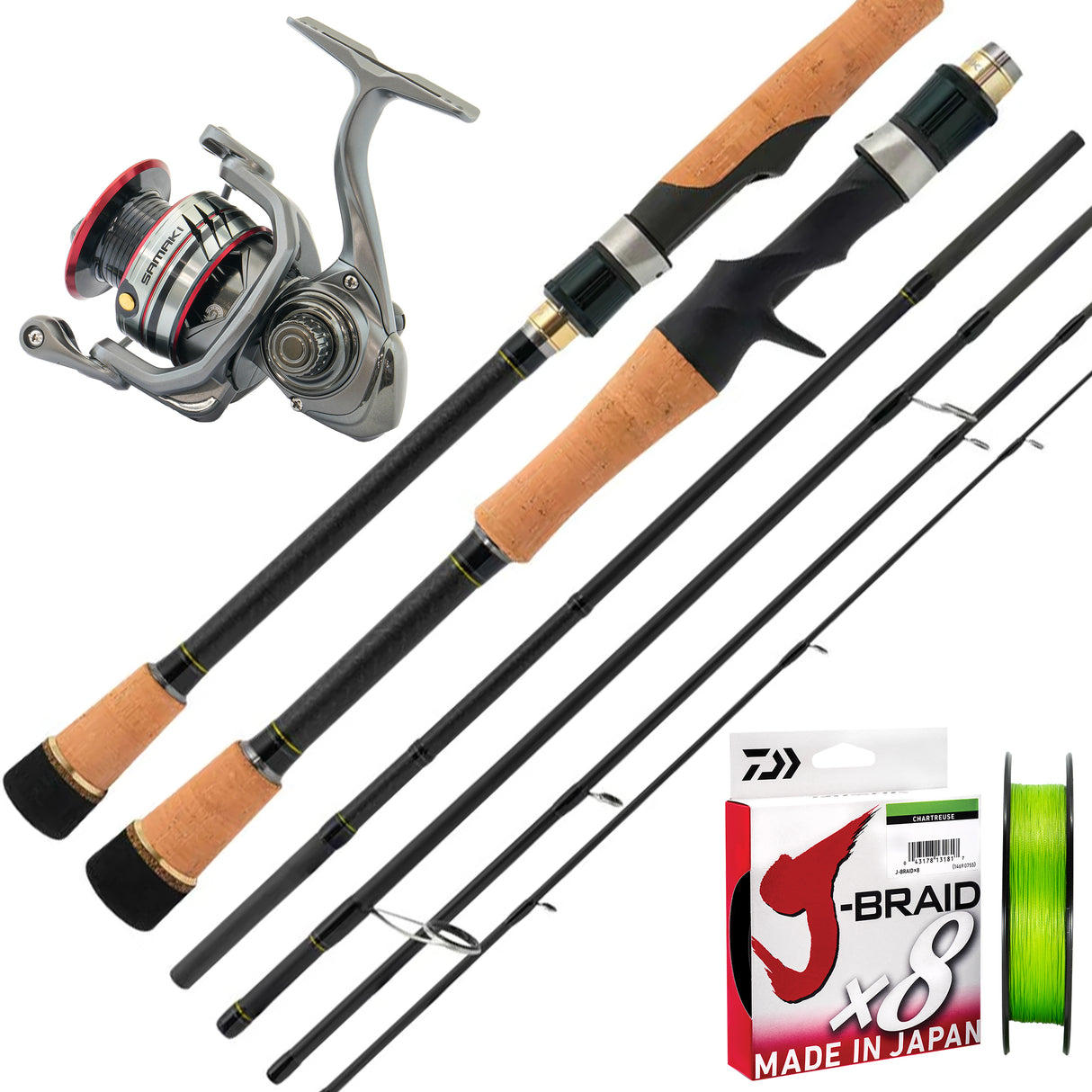 Samaki Sora 4000/Samaki Vagabond Travel 7' 5pc 10-17lb/ Daiwa J-Braid 15lb 150m - Chartreuse
