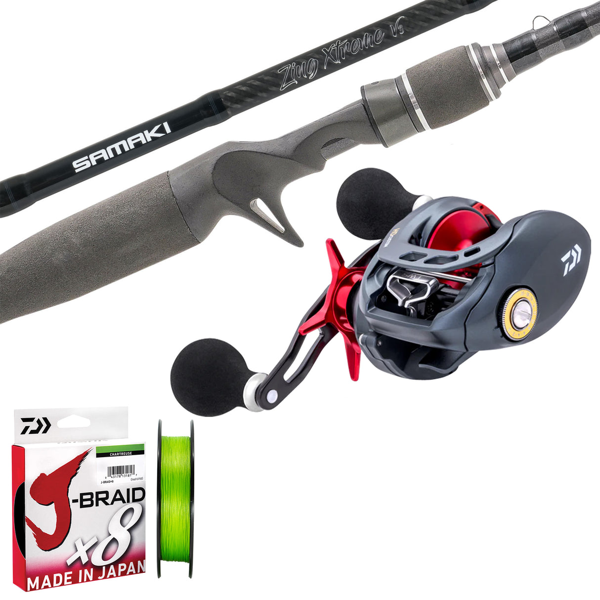 Daiwa 20 Tatulion HD 200H/Samaki Zing Xtreme V3 7'4" 2pc 15-30lb/Daiwa J-Braid 30lb 150m - Chartreuse