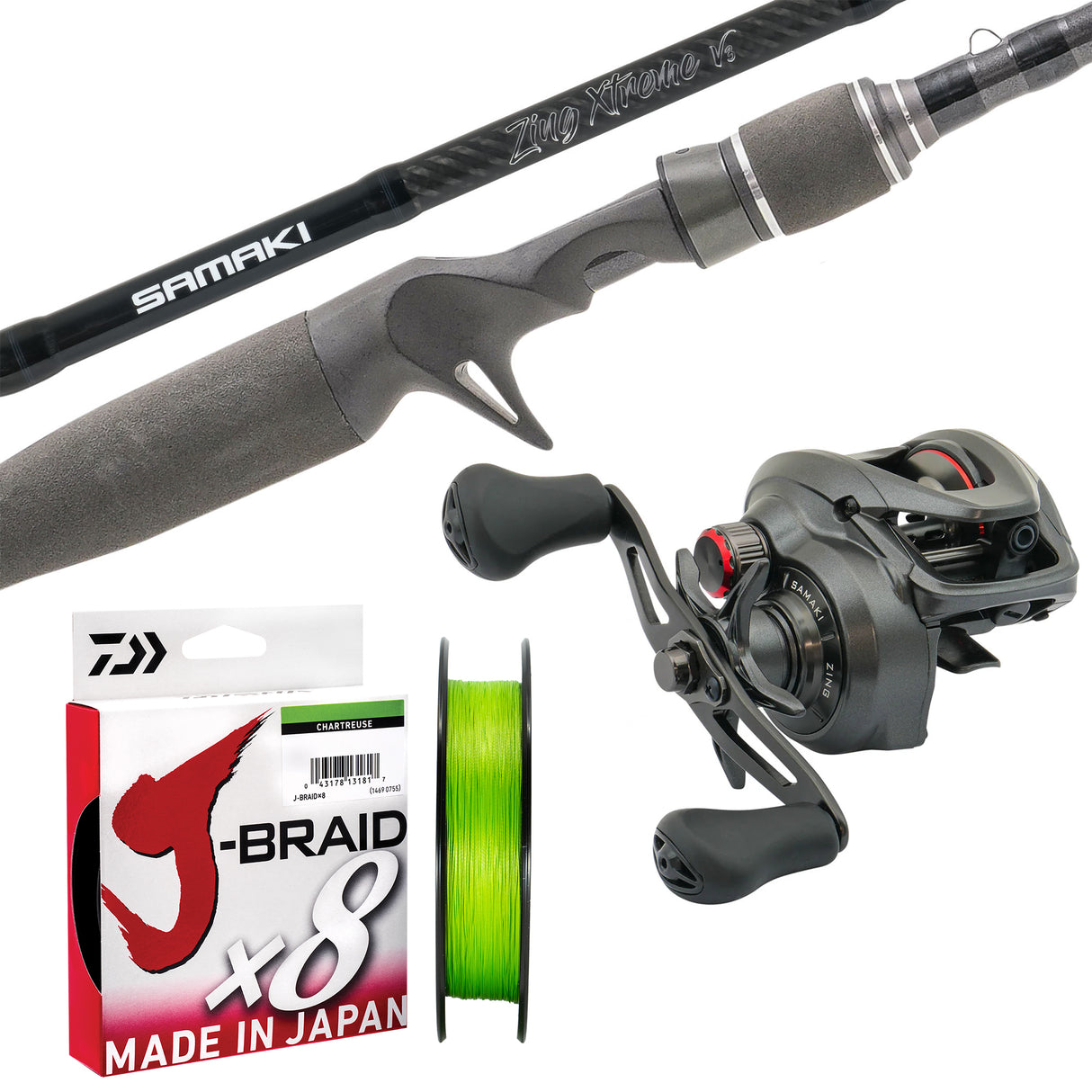 Samaki Zing 200HA/Samaki Zing Xtreme V3 7'4" 2pc 10-17lb/Daiwa J-Braid 30lb 150m - Chartreuse