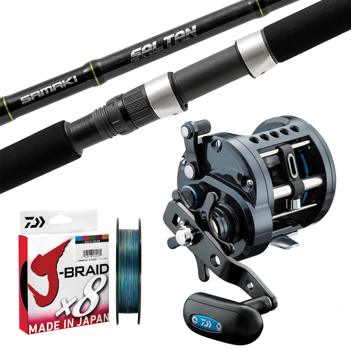 Samaki Saltan 5'7" 1pc 40-60lb/ Daiwa 23 Saltist Levelwind 40HB/ Daiwa J-Braid 50lb 500m - Multicolour
