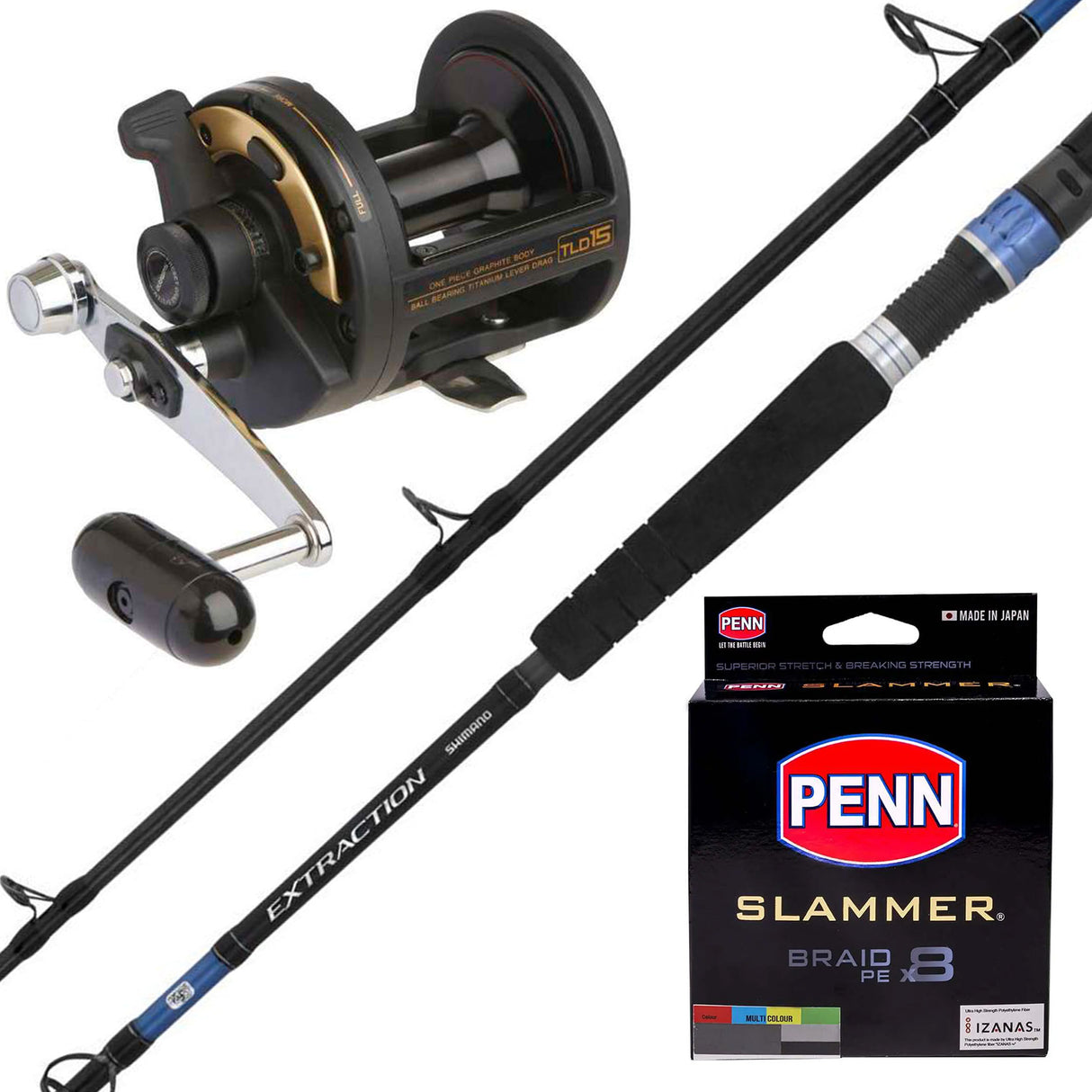 Shimano TLD 15/Shimano Extraction 6'6" 2pc 30-50lb/ Penn Slammer 40lb 400m - Multicolour