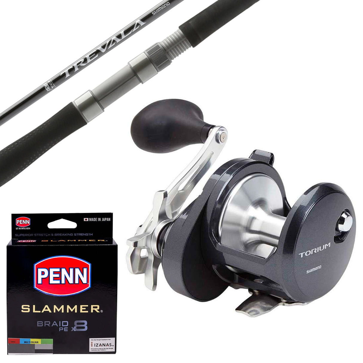 Shimano Torium 20HGA/Shimano 24 Trevala 6'6" 30-65lb/Penn Slammer 50lb 400m - Multicolour