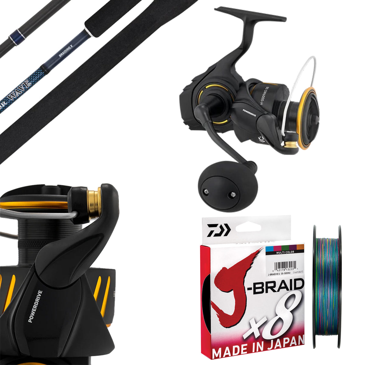 Daiwa 26 BG SW10000-H/ Daiwa 26 Sensor Wave Surf 9'6" 2pc 10-20kg/ Daiwa J-Braid 50lb 300m - Multicolour