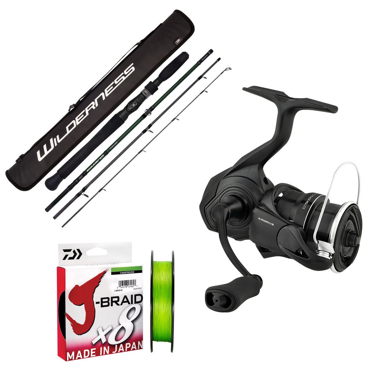 Daiwa 24 TD Black 3000D/Daiwa Wilderness 7'6" 5pc 3-6kg/Daiwa J-Braid 10lb 150m - Chartreuse