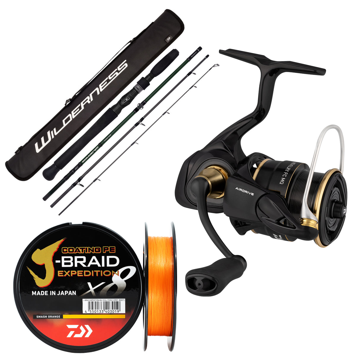 Daiwa Wilderness 6'6" 4pc 1-2kg/ Daiwa 25 Revelry FC 2000S/ Daiwa J-Braid Expedition 0.6 8lb 150m - Orange