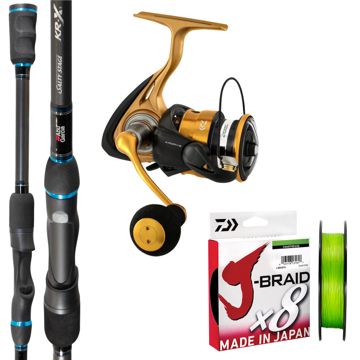 Abu Garcia KRX Salty Elite 7' 2pc 3-7kg/ Daiwa Aird 3000C/ Daiwa J-Braid 10lb 150m - Chartreuse