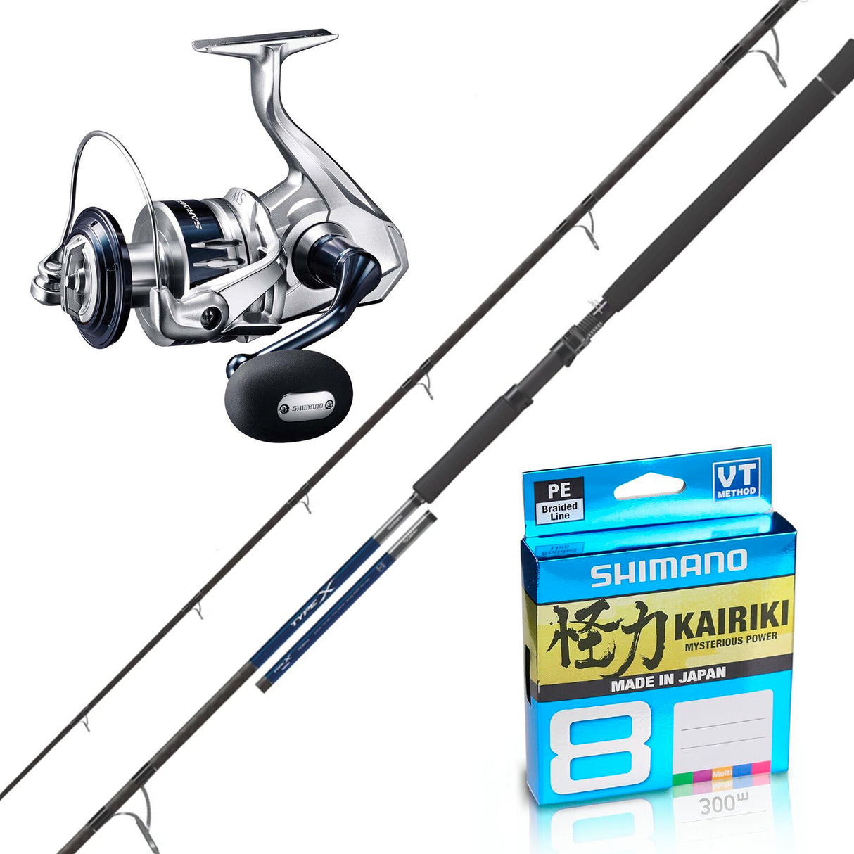 Shimano Type-X 7'10" pe4-6/ Shimano Saragosa SW 8000 HG/ Shimano Kairiki 50lb 300m - Multi-Colour