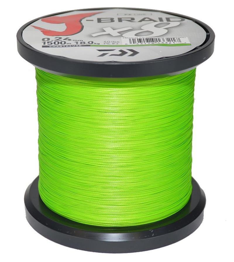 Daiwa J-Braid Chartreuse - Bulk Braid Spooling (sold in increments of 100 Metres)