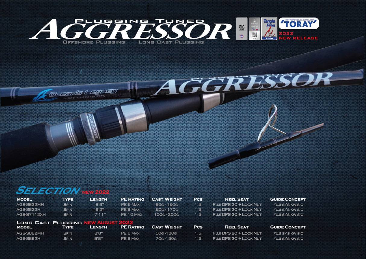 Oceans Legacy Aggressor 8'3" Pe6 Cst weight 60-150g (Clearance)