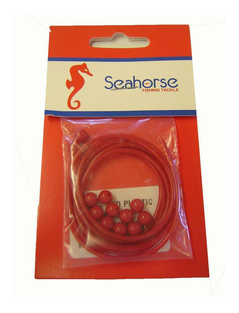 Seahorse Red Plastic Tube and Beads x 10