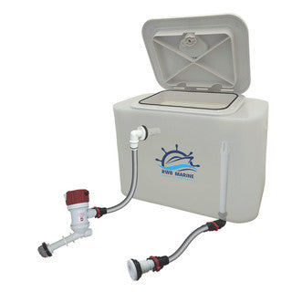 RWB Livewell Tank 30l Kit With Rule Pump/Flowrite Fittings C/W White Hatch