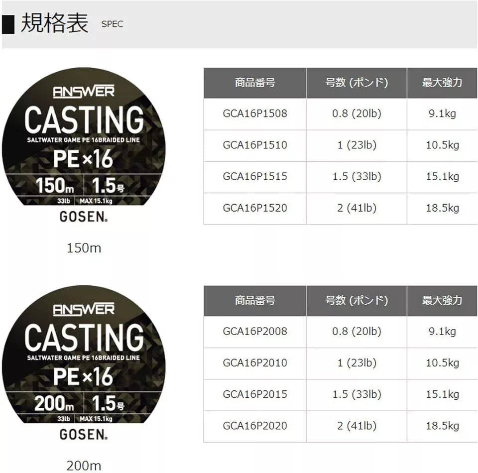 Gosen Answer 16 Ply Braid 200m